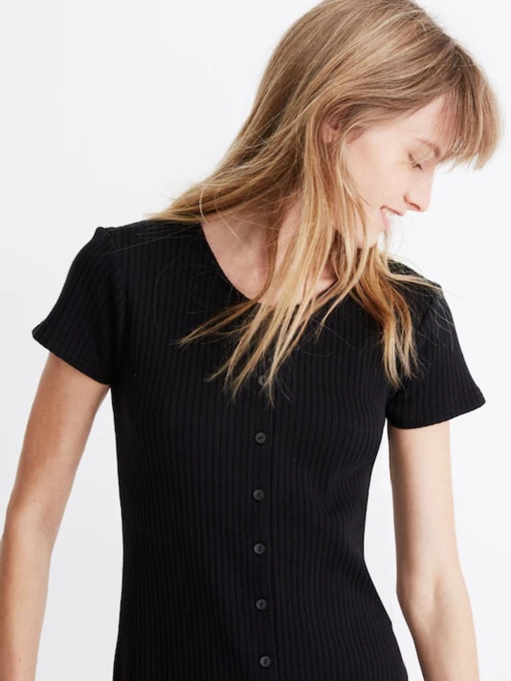 Madewell Button-Front Ribbed Mini Dress - Picture 2 of 7